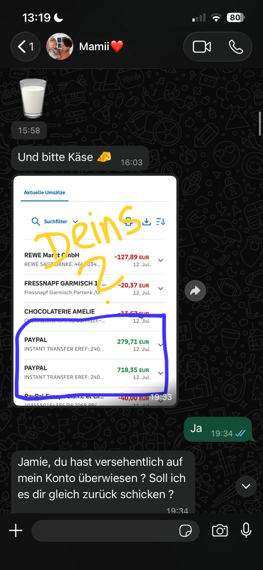 Überweisung an die Mutter