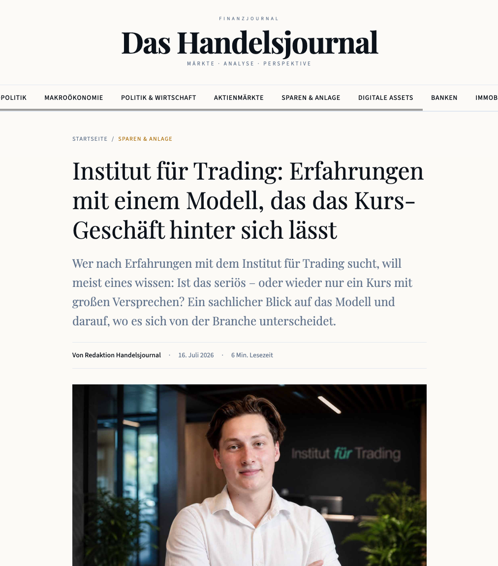 Das Handelsjournal – Institut für Trading: Erfahrungen mit einem Modell, das das Kurs-Geschäft hinter sich lässt